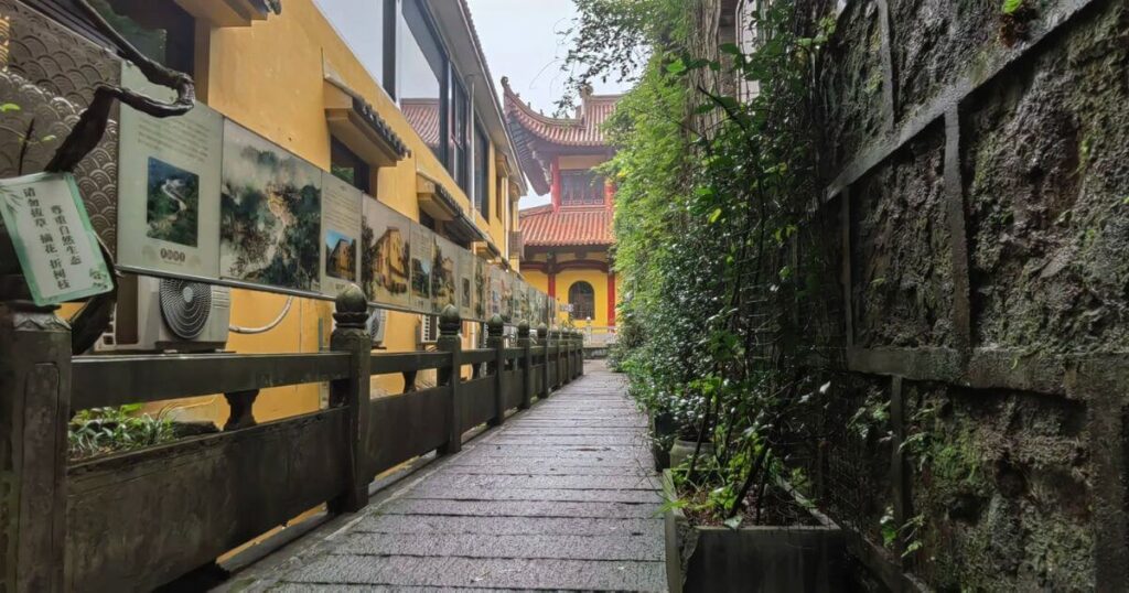 九華山甘露寺內部長廊與展示牆